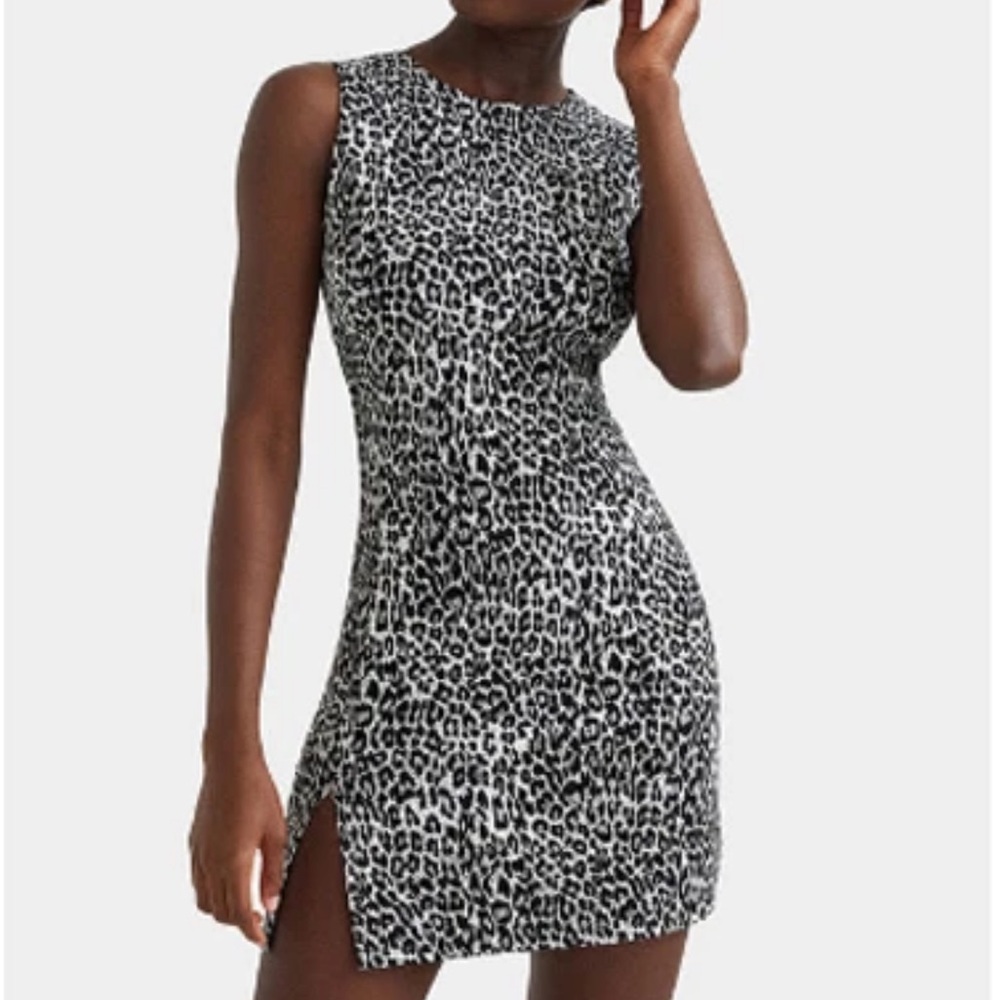 Desigual Black White Leopard Print Knit Dress - size Large